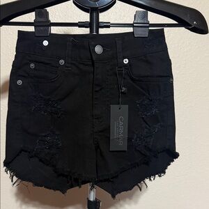Carmar Jet Black Ripped Jean Shorts